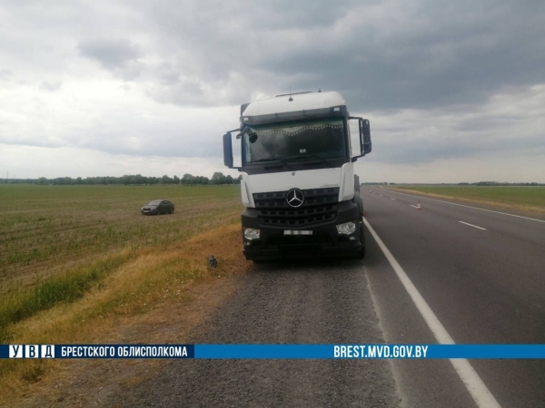 Фура с оторвавшимся колесом вылетела в кювет и опрокинулась в Дрогичинском районе